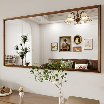 WEER Walnut Framed Mirror for Bathroom, 55x30 Inch Wall Mounted Mirror, Wood Grain Framed Vanity Mirror, Farmhouse Bathroom Mirror, Tempered Glass, Vertically or Horizontally, Anti-Rust