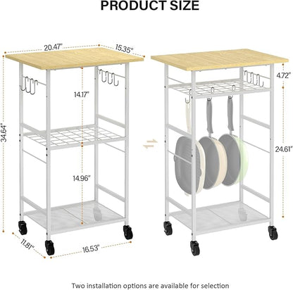 Rolling Kitchen Microwave Cart, 3 Tier Microwave Table Stand with Adjustable Shelf, Kitchen Storage Rack on Wheels, Coffee Station Cart Rack Shelf Organizer for Living Room Office, Balcony