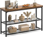 47" Console Table, 3-Tier Entryway Table, Sofa Table with Mesh Shelves, Console Tables for Living Room, Bedroom, Hallway, Entryway, Foyer, Rustic Brown