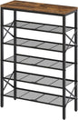 6-Tier Shoe Rack, Shoe Storage Organizer for Closet, Free Standing Shoe Organizer with Metal Mesh Shelves, 24 Pairs of Shoes, Rustic Brown and Black SS06BR