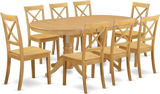 East West Furniture VABO9-OAK-W 9 Piece Modern Dining Table Set Includes an Oval Wooden Table with Butterfly Leaf and 8 Dining Room Chairs, 40x76 Inch, Oak