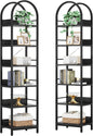 LITTLE TREE 6-Tier Open Bookshelf Set 2, Freestanding 78.7" Tall Arched Bookcase, Black Wooden Bookshelf with Metal Frame, Narrow Bookcase Display Shelves for Living Room, Bedroom, Office