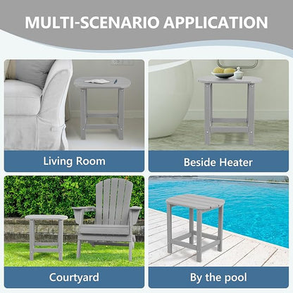 Hdpe Outdoor Adirondack Side Table, Wooden Textured, Set for Patio, Garden, Porch, Pool Composite Patio, Backyard, Bathroom and Indoor, Maintenance & Weather Resistant (Grey)