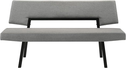 Armen Living Channell Mid Century Modern 5 Piece Black Wood Dining Table Set with Benches in Charcoal Fabric
