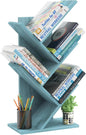 5 Tier Tree Book Shelf, Small Desktop Bookshelf with Storage Organizer, Wood Bookcase, Desk Display Bookshelves, Floor Standing Organizer Bookcases for Living Room,Bedroom,Office-Blue