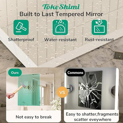 TokeShimi 30x36 Beveled Bathroom Mirror Frameless, Rectangle Bathroom Vanity Mirror with 1" Beveled Edge, Shatterproof Modern Mirrored Wall Decor for Living Room, Entryway, Bedroom