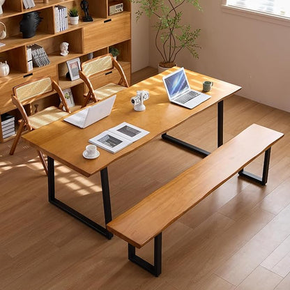 Modern Solid Wood Executive Desk – Spacious and Minimalist Home Office Workstation Perfect for Writing and Professional Use (Light Brown, 62.99in)