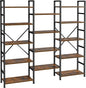 SUPERJARE Triple 5 Tier Bookshelf, Bookcase with 14 Open Display Shelves, Wide Book Shelf Book Case for Home & Office, Rustic Brown