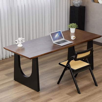 Wooden Executive Office Desk Computer Table Multi-Sized High Cost Performance Stylish Design Metal Legs Versatile Use for Office or Dining Casual Table (Walnut Color, 55.12in)