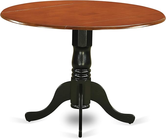 East West Furniture DLAN5-BCH-LC 5 Piece Dining Room Furniture Set Includes a Round Kitchen Table with Dropleaf and 4 Faux Leather Upholstered Dining Chairs, 42x42 Inch, Black & Cherry