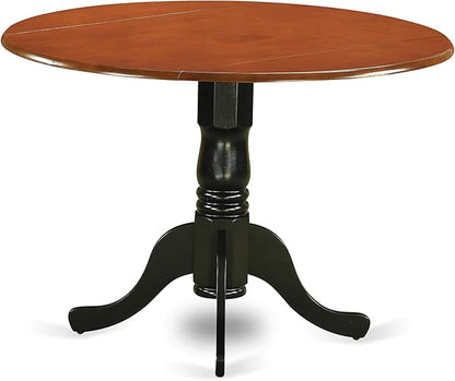 East West Furniture DLNI5-BCH-W 5 Piece Modern Dining Table Set Includes a Round Wooden Table with Dropleaf and 4 Dining Chairs, 42x42 Inch, Black & Cherry