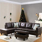 L Shaped Sectional Couch with Otttoman, 97" Leather Sectional Sofa for Living Room Modular Couches with Cup Holders for Bedroom, Apartments, Brown