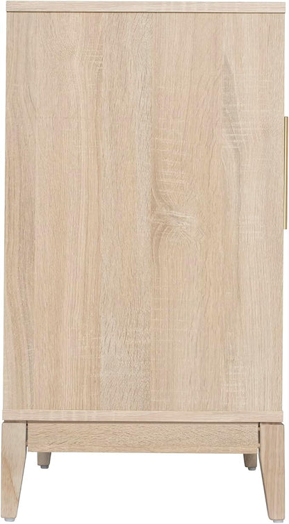 Sango Shagreen 2-Door Cabinet, Natural Finish Storage Cabinet with Faux Shagreen Texture, Brass Handle, Adjustable Shelf, Timeless Luxury Design, Versatile Furniture for Living Room or Dining Room