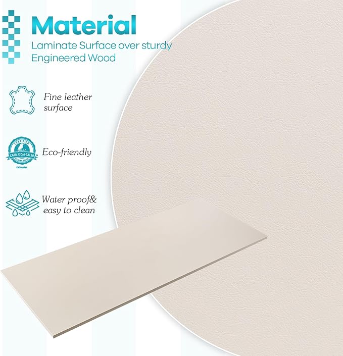 Kaboon Universal Tabletop 36"x20", Solid One-Piece Melamine Table Top, Double L Floating Desk DIY, Home and Office Countertop, Leather/Ivory