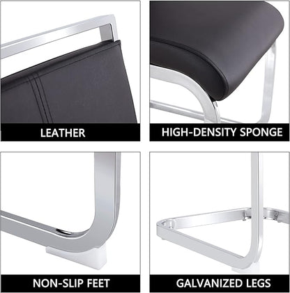 Dining Chairs Set, Kitchen Modern Metal Chairs with Faux Leather Padded Seat High Back and Sturdy Chrome Legs, Chairs for Dining Room (Black, Set of 4)