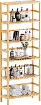HITNET Bamboo Shelf, 6-Tier Adjustable Tall Open Bookcase, Bathroom Storage Rack Freestanding Shelving Unit, Plant Display Stand for Small Space, Natural