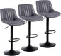 Bar Stools Set of 3, Swivel Counter Height Barstools with Back, Adjustable PU Leather Bar Chairs, Modern Armless Kitchen Island Stool, Dark Grey