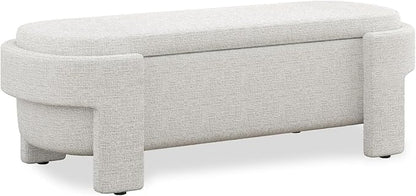 KEIKI 51" Linen Ottoman Bench with Large Storage Space, Upholstered Seating Foot Rest Stool Furniture for Bedroom, Living Room, Entryway, Beige Stripe