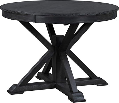 Retro Style Round Dining Table with 12" Removable Leaf for Kitchen/Living Room, Space-saving Solid Wood Tabletop Extendable Circular to Oval (42" to 54") with X-shaped Base Legs for Apartment Bistro