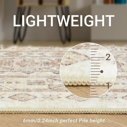 zesthome 3x5 Rug Ultra Soft Washable Rug, Non Slip Area Rug Indoor Entrance, Stain Resistant Rugs for Living Room Bedroom, Vintage Home Decor Area Rugs (Cream/Beige,3'x5')