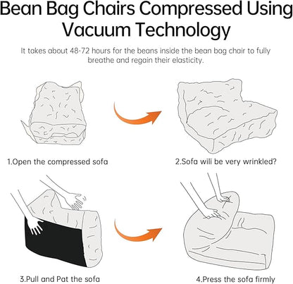 Bean Bag Chair with Ottoman, Comfy Bean Bag Sofa with Memory Foam, Lazy BeanBag Sofa with Footstool, Fireside Bean Bag Couch for Living Room, Bedroom, Apartment