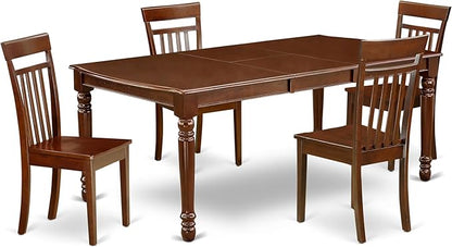 East West Furniture DOCA5-MAH-W 5 Piece Dining Room Table Set Includes a Rectangle Wooden Table with Butterfly Leaf and 4 Kitchen Dining Chairs, 42x78 Inch, Mahogany