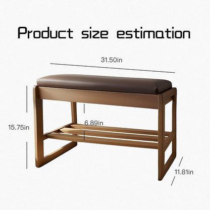 2-Tier Wood Shoe Bench with Flip-Top Storage Cabinet, 31.5", Entryway Bench with Shoe Storage, Front Door Shoe Rack（Walnut）