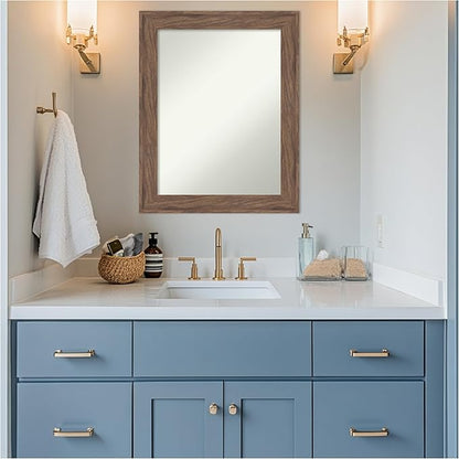 Amanti Art Brown Bathroom Mirror for Over Sink, 29x23 Pia Medium Brown Rectangle Vanity Mirror, Medium Casual Frame, Hangs Horizonally and Vertically, Bathroom Wall Decor, Non-Beveled Edge