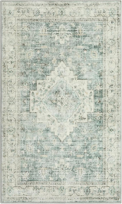 LIVEBOX Entryway Rug 3x5 Washable Area Rugs for Kitchen Bathroom, Non-Slip Front Door Mat for Bedroom, Boho Low-Pile Carpet Farmhouse Throw Indoor Mats for Bath Laundry Room, Sage Green