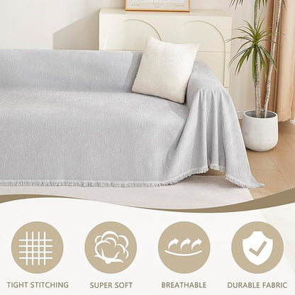MYSKY HOME Sofa Cover for Dogs, Washable, Boho, Thick & Durable Sectional Couch Covers, Furniture Protector, 71"x 150", Light Gery
