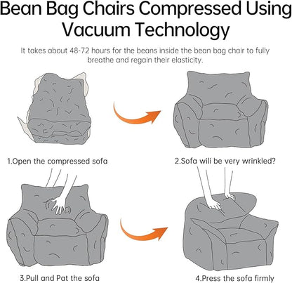 Bean Bag Chair with Ottoman, Armrest Bean Bag Chairs with Filler, Ultra Soft Fluffy Faux Fur Bean Bag Chair with Foot Rest, Plush Lazy Sofa with Foot Stool for Living Room, Dorm