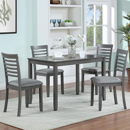 KEIKI 5-Piece Standard Height Dining Table Set with Rectangular Table and 4 Upholstered Ladder Backrset Chair, for 4 Person, Modern Wooden Table Set, Easy Assembly, for Kitchen, Dining Room, Gray