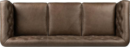 POLY & BARK Essex Leather Couch - 89-Inch Sofa with Tufted Back - Full-Grain Leather Sofa for Living Room with Feather-Down Topper - Living Room Couch - Vintage Italian Leather in Cocoa Brown