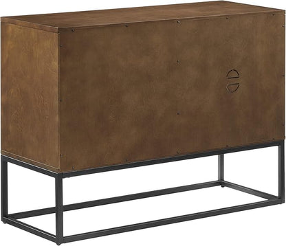 Crosley Furniture Byron Media Console and Record Player Stand with Storage for Vinyl Records, Brown/Black