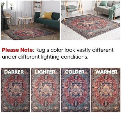 Keen Home Design 10x14 Rug - Machine Washable Area Rug with Non-Slip Backing, Ideal for Living Room, Dining Room, Bedroom - Vintage, Easy Clean, Durable, Low Pile Rug - (9'7" x 14')
