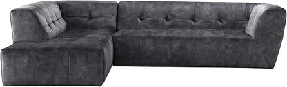 Acanva Luxury Mid-Century Velvet Tufted Low Back Sofa Set L-Shape 2-Piece Living Room Couch, 113"W Left Hand Facing Sectional, Grey
