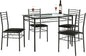 VECELO Kitchen Dining Table and Chairs Set for 4, Padded Seat & Glasses Tabletop, Space Saving, Matte Black