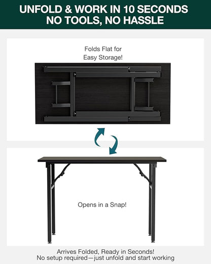 Frylr Small Folding Computer Desk – Portable 43.3 Inch Foldable Laptop Table, Collapsible and Compact for Easy Storage and Fast Setup, Lightweight for Small Spaces, Craft and Study Use,Charcoal Wenge