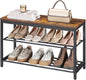HOOBRO Shoe Storage Bench, 29.5" L Entryway Bench Organizer, 3-Tier Shoe Rack for Closet, Shoe Shelf with Wooden Top Seat, Loads 300 lb, Space-Saving, Rustic Brown and Black BF76HX01