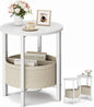 VAGUSICC Small Round Side Table End Table with Storage Basket, Tall Accent Coffee Table Round Nightstand, Set of 2 Half Round Tables Half Moon Tables, Sofa Bedside Table for Living Room Bedroom, White