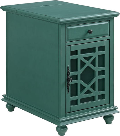 Martin Svensson Home Elegant Chairside End Table with Power, Antique Teal-Green