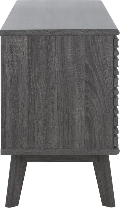 SAFAVIEH ESMA TV Stand for up to 60" Flatscreen – Distressed Black, Low Sideboard with 2 Sliding Doors, 1 Open Shelf, 1 Drawer, Entertainment Media Console (MED9638E)