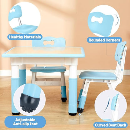 FUNLIO Adjustable Kids Chair (2pcs), 3 Level Height Adjustable Toddler Chair for Ages 3-8, Sturdy Child Chair with Maximum Bearing 220lbs, for Classrooms/Daycares/Homes, CPC & CE Approved - Blue