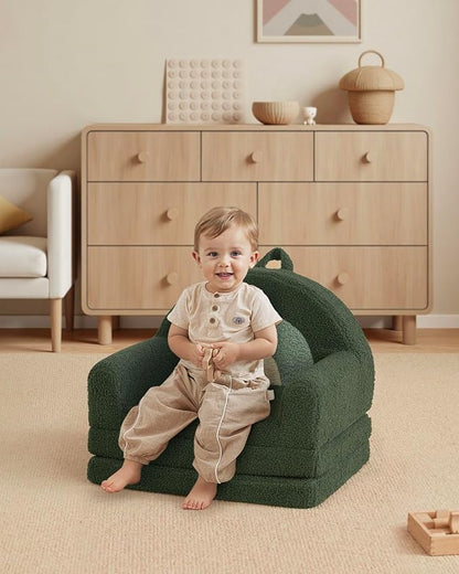 Blissful Diary Foldable Toddler Couch, 2-in-1 Comfy Toddler Chair & Lounger for Reading, Nap, Playroom, Kids Couch Sofa for 1 2 3+ Year Old Girls Boys Birthday Gift, Dark Green Arclet