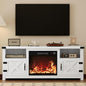 YESHOMY Fireplace TV Stand with Barn Doors and Open Display Shelf, Farmhouse Media Console with Hidden Cable Routing, Entertainment Center for Televisions up to 65+ Inch, White