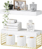 QEEIG Bathroom Shelves Over Toilet - Wall Mounted Floating Shelves Toilet Paper Storage Small Modern Decor Shelf 16 inch Set of 2, White and Gold (019-WG2)