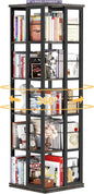 Aheaplus Rotating Bookshelf, Corner Bookcase, 360 Display Wood Spinning Bookshelves, Floor Standing Bookcase Narrow Shelf,5 Tiers, Grey Oak