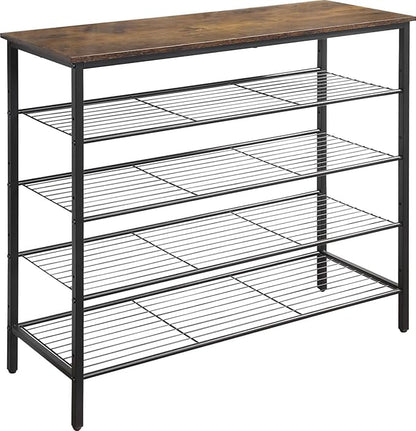 5-Tier Shoe Rack Organizer, Metal Mesh Shoe Storage Shelf, for Entryway, Hallway, Closet, Dorm Room, Industrial, Rustic Brown