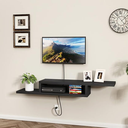 ChooChoo Floating TV Stand Shelf, Wall Mount Entertainment Center, 60” Media Console Stand for Living Room, Bedroom, Black