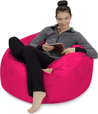 Sofa Sack Bean Bag Chair - Plush, Ultra Soft Memory Foam Bean Bag Chair with Microsuede Cover - Stuffed Foam Filled Furniture and Accessories for Dorm Room - Magenta 3'